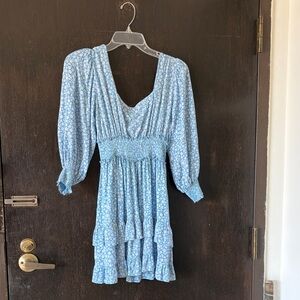 Angie B5584 Blue floral print long sleeve mini dress NWT